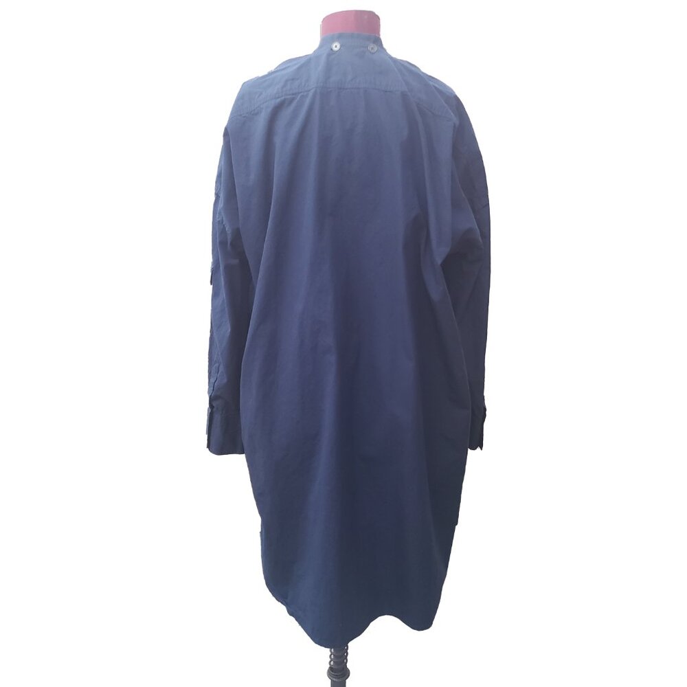 Nehera Shirt Dress 8 Navy Band Collar Long Sleeve Pockets Popover Tunic - Picture 6 of 12